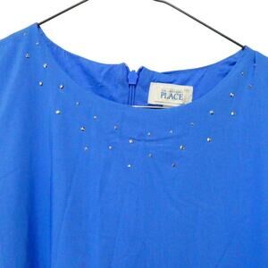 The Childrens‎ Place girls size 12 pleated dress blue yellow white rhinestones